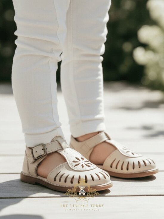 The Vintage Teddy Other - NWT Cute Girls Daisy Cutout T-Strap Sandals Children's Shoes Vanilla Cream 1